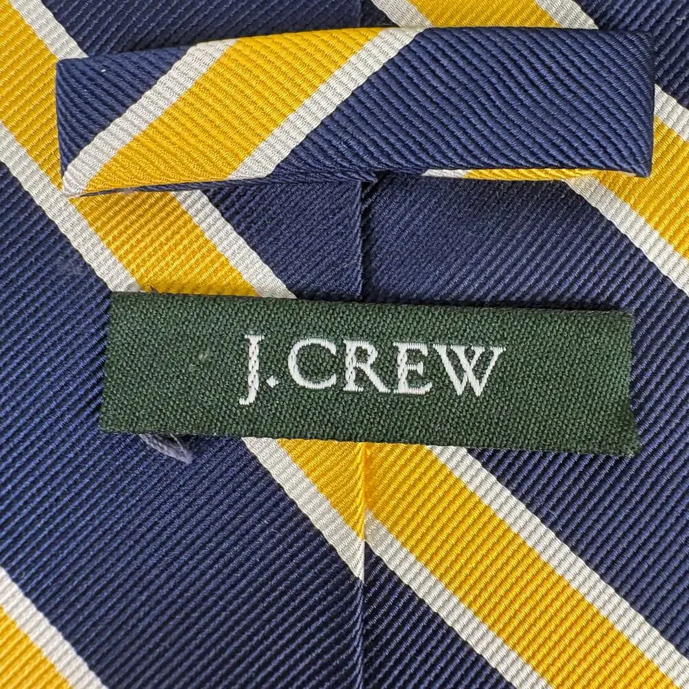 J Crew Striped Silk Necktie Navy Blue Yellow Diagonal Stripe Business Tie 57